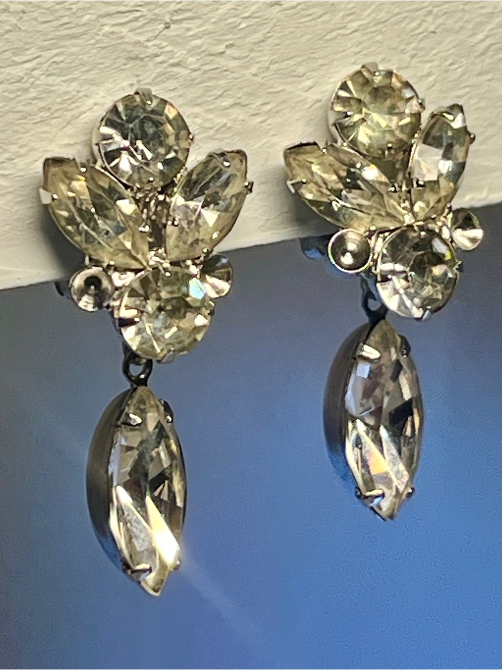 VTG “Eisenberg Ice” 1950s Estate Signed, Crystal Silver-toned Clip-On Earrings